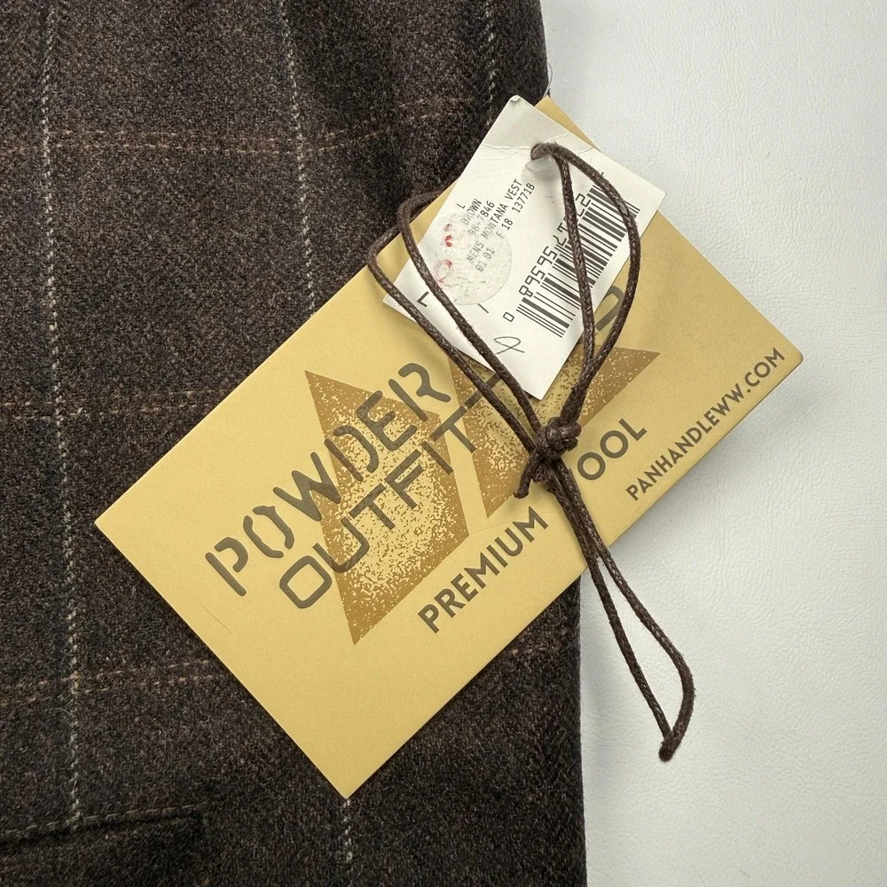 Powder River Outfitters Vest Mens Large Brown Wool Plaid Montana Quilted Western